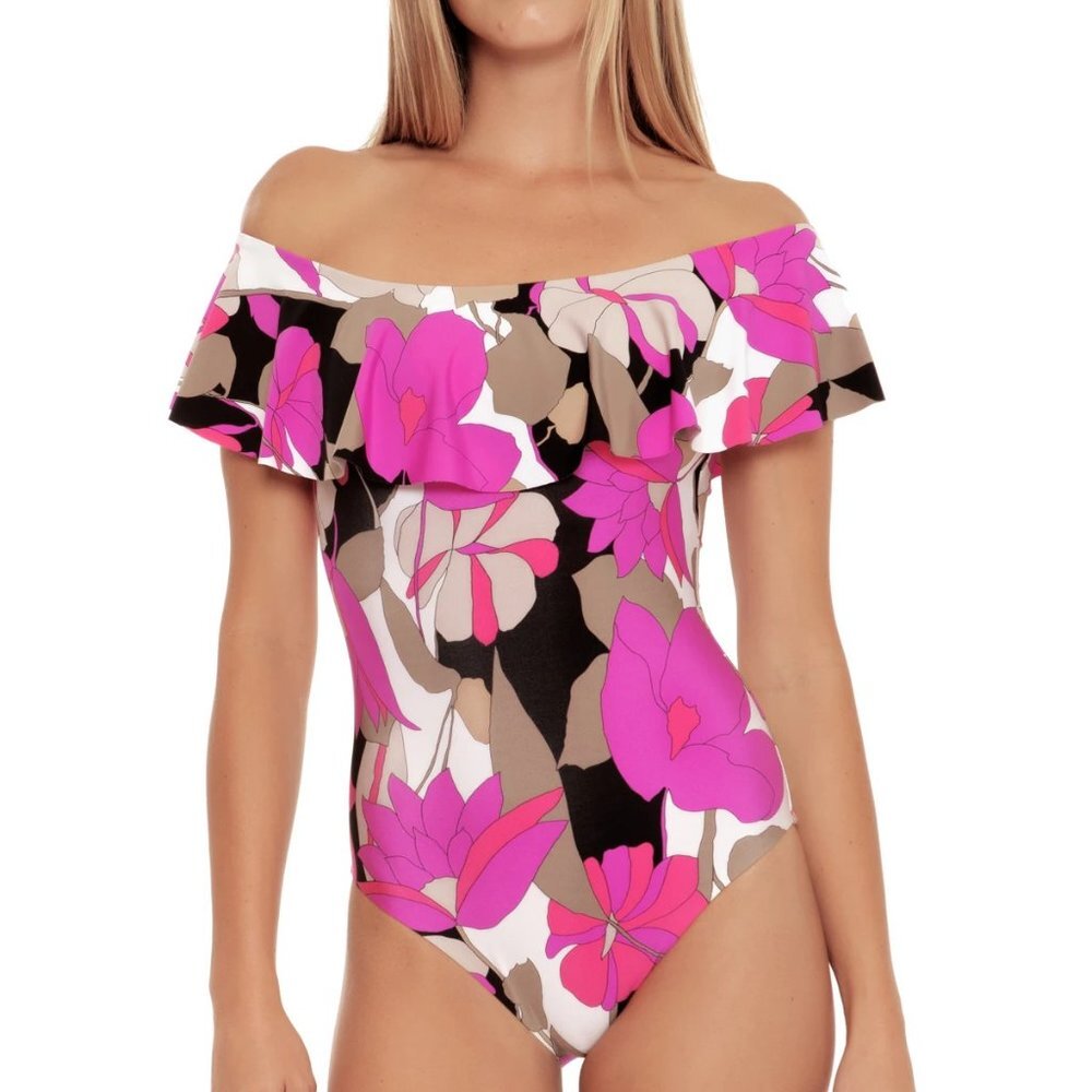 NWT Trina Turk Women's Lynx One Piece Off Shoulders Swimsuit 6
